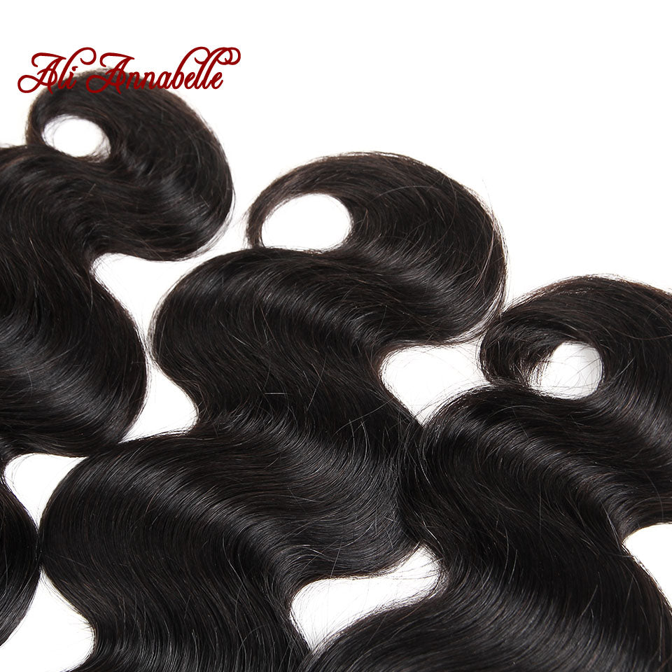 ALI ANNABELLE HAIR Body Wave Peruvian Hair Weave Bundles Natural Color 3 Bundles 100% Human Hair Weave 10-28 Inch Remy Hair
