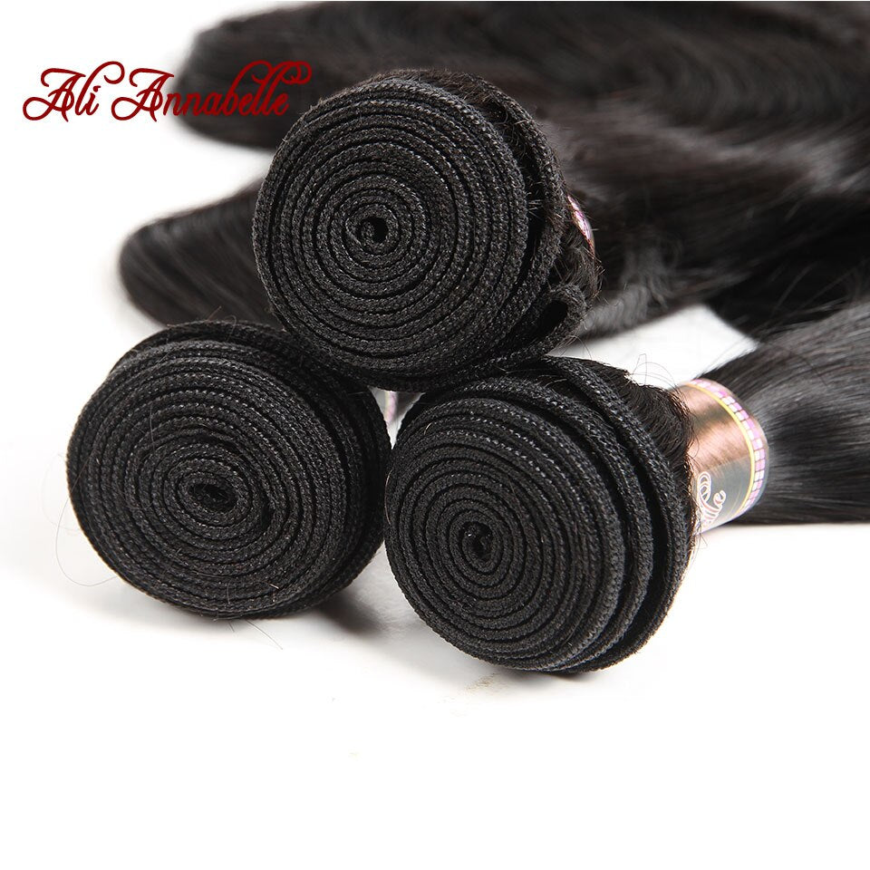 ALI ANNABELLE HAIR Body Wave Peruvian Hair Weave Bundles Natural Color 3 Bundles 100% Human Hair Weave 10-28 Inch Remy Hair