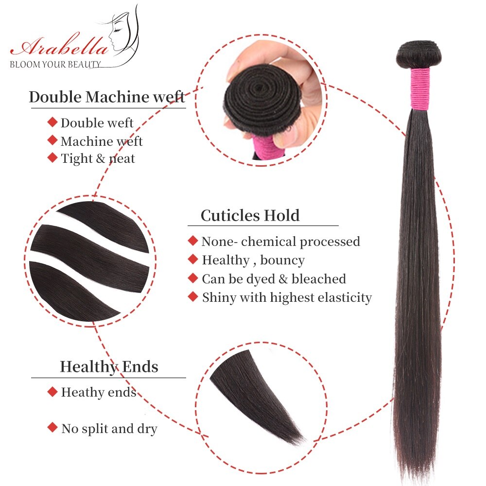 Human Hair Bundles Brazilian Straight Hair Weave Bundles Natural Remy Hair Arabella 1/3/4 Pieces Human Hair Weave Bundles