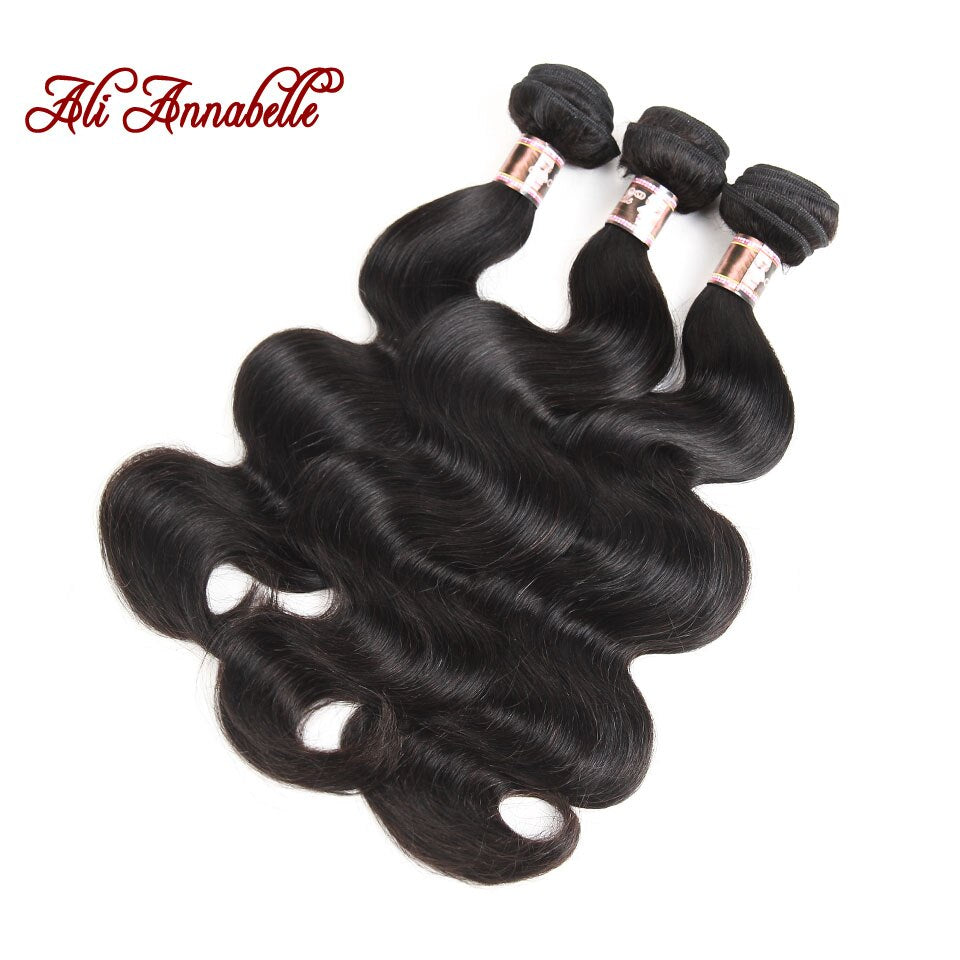 ALI ANNABELLE HAIR Body Wave Peruvian Hair Weave Bundles Natural Color 3 Bundles 100% Human Hair Weave 10-28 Inch Remy Hair