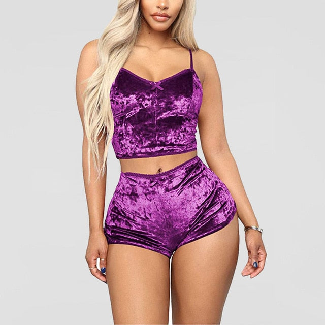 2020 Sexy Two Pieces Sleepwear Bra Sets Velvet Underwear Lingerie Sets Ladies Intimates Tops And Pants Babydoll Sets Clothing