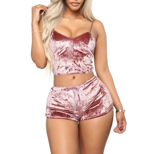 2020 Sexy Two Pieces Sleepwear Bra Sets Velvet Underwear Lingerie Sets Ladies Intimates Tops And Pants Babydoll Sets Clothing