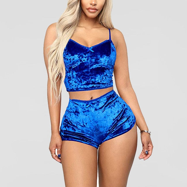 2020 Sexy Two Pieces Sleepwear Bra Sets Velvet Underwear Lingerie Sets Ladies Intimates Tops And Pants Babydoll Sets Clothing