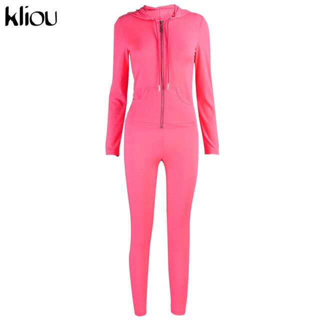 Kliou autumn new women hooded zipper pocket long sleeve tops sporty leggings matching set workout bodycon casual stretchy outfit