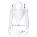Hugcitar 2020 Long Stacked Sleeve Halter Zipper Patchwork Sexy Crop Top Autumn Winter Women Fashion Streetwear Tshitrs Club Tees