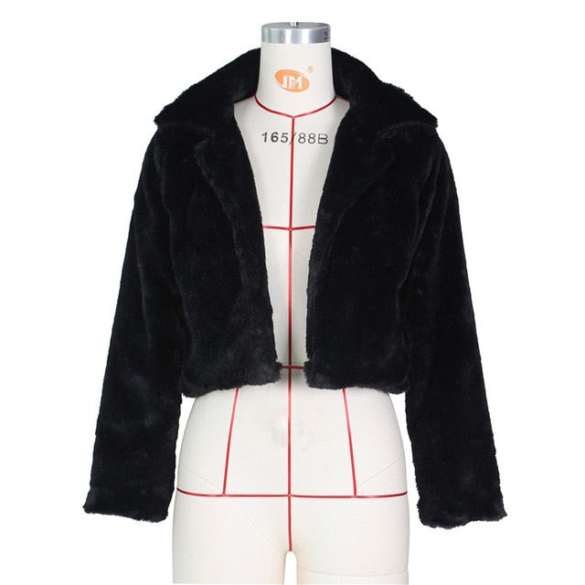 JRRY Casual Women Faux Fur Coats Long Sleeve Furry Cropped Jacket Open Stitch Fluffy Overcoat Plus Size XXL Outdoor Wear