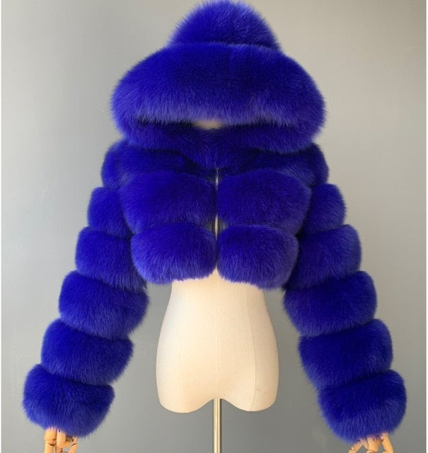 Fashion Autumn Winter High Quality Faux Fox Fur Coat Women 2020 Vintage Long Sleeve with Cap Slim Short Jackets Furry Coat Femme