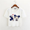 ZSIIBO 2017 Summer Black Mouse Print Casual Crop Tops Women Cute Short Sleeve T-Shirt Cartoon Finger Mouse Cropped KaDIY240