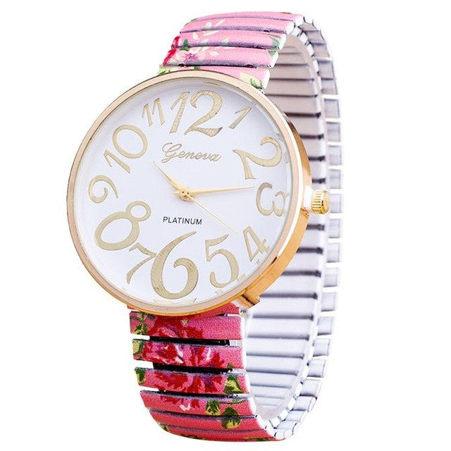 Genvivia New Glass Golden Roman Numerals Luxury Women Femal Bracelet Quartz Wrist Watch Stainless Steel