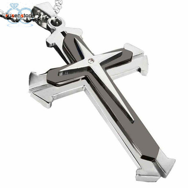 SUSENSTONE Unisex Men Stainless Steel Cross Pendant Necklace Chain