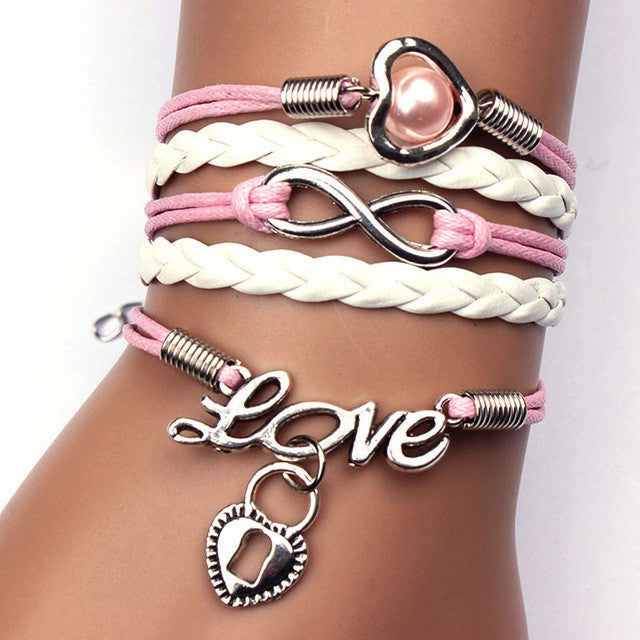 SUSENSTONE New Arrival 2016 Fashion Pierced Love Friendship Leather Charm Bracelet Design Bracelets For Women