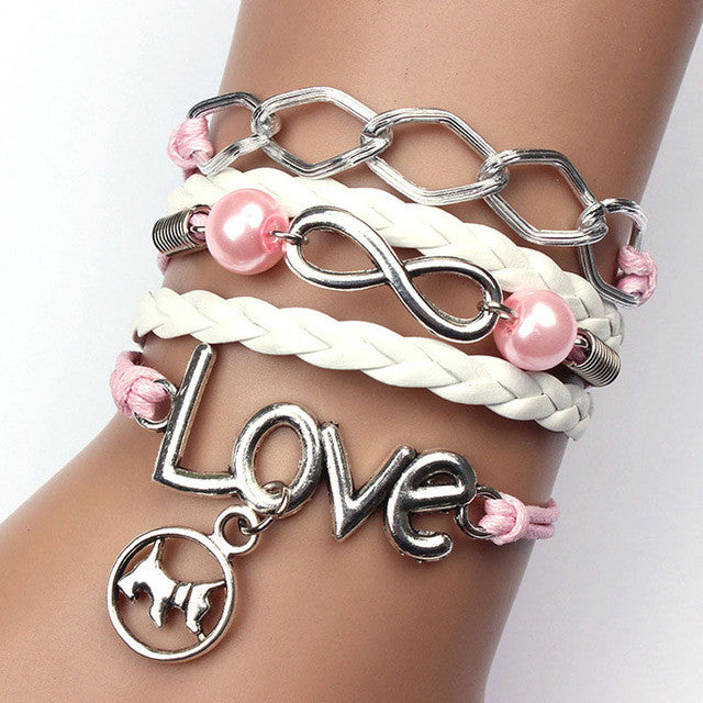 SUSENSTONE New Arrival 2016 Fashion Pierced Love Friendship Leather Charm Bracelet Design Bracelets For Women
