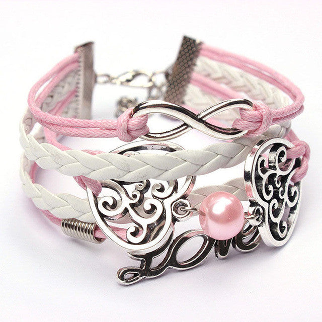 SUSENSTONE New Arrival 2016 Fashion Pierced Love Friendship Leather Charm Bracelet Design Bracelets For Women