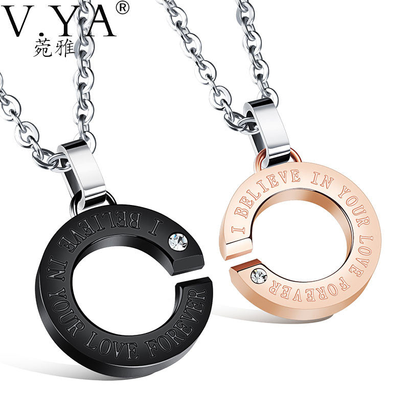V.YA Stainless Steel Pendant Necklace Lovers' Women 45cm/50cm Link Chain Necklace Men Jewelry Black Rose Gold Plating 1 Piece