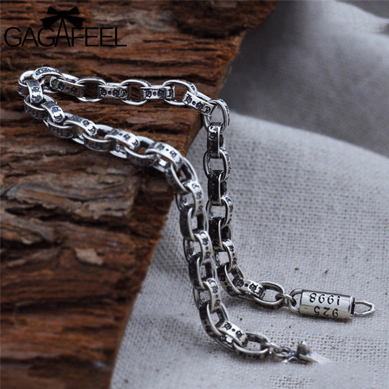 GAGAFEEL Thai Silver Bracelets  & Bangles Genuine 925 Sterling Silver Mens Jewelry Bracelets For Men Male 5/6MM Width Chain