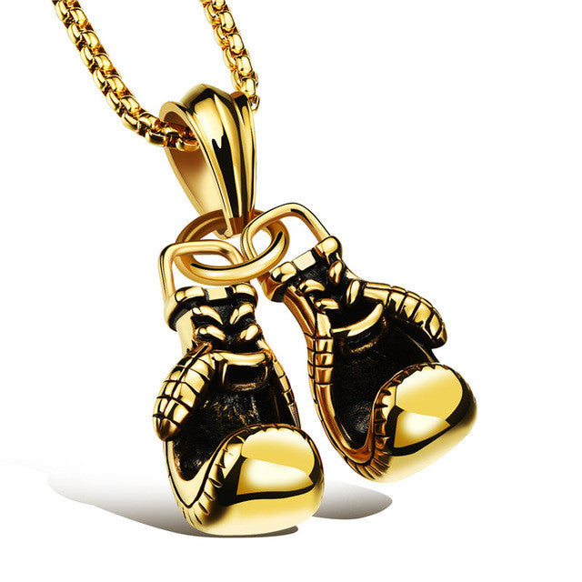 GAGAFEEL Men Necklace & Pendant Boxing Glove Black/Silver/Gold Color Stainless Steel Chain Pair Charm Sport Fitness Jewelry New