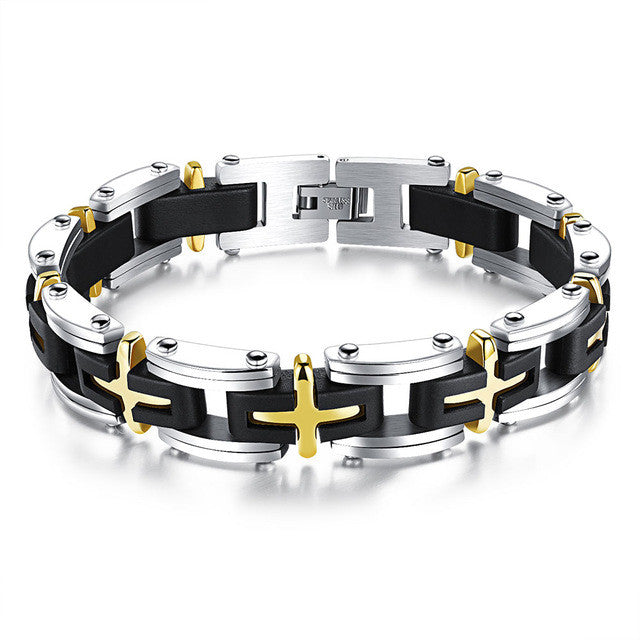 Stainless Steel Cross Bracelets Mens Link Box Chain Accessories 21CM Black Gold color Magnetic Bracelet for Men Male Jewelry