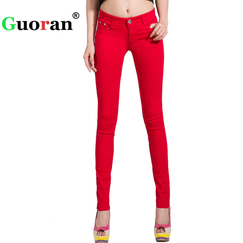 {Guoran} White Red Black 20 Candy Color Women Jeans Pants Plus Size Skinny Slim Trousers Stretch Jeans Leggins Femme Pantalon