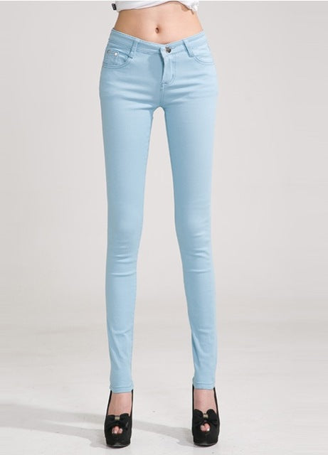 {Guoran} White Red Black 20 Candy Color Women Jeans Pants Plus Size Skinny Slim Trousers Stretch Jeans Leggins Femme Pantalon