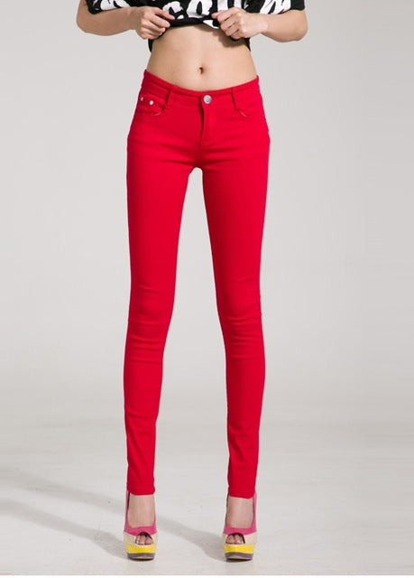 {Guoran} White Red Black 20 Candy Color Women Jeans Pants Plus Size Skinny Slim Trousers Stretch Jeans Leggins Femme Pantalon
