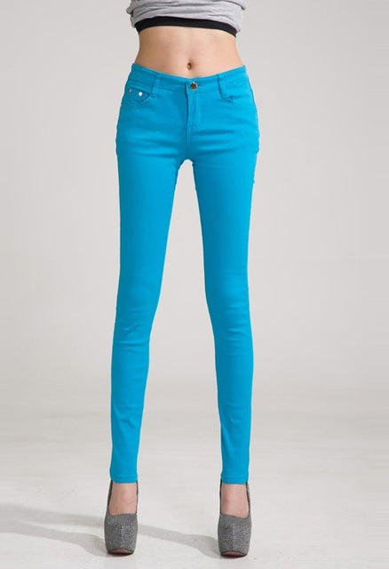 {Guoran} White Red Black 20 Candy Color Women Jeans Pants Plus Size Skinny Slim Trousers Stretch Jeans Leggins Femme Pantalon