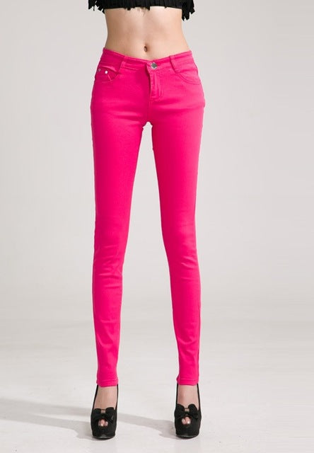 {Guoran} White Red Black 20 Candy Color Women Jeans Pants Plus Size Skinny Slim Trousers Stretch Jeans Leggins Femme Pantalon