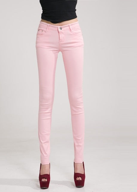 {Guoran} White Red Black 20 Candy Color Women Jeans Pants Plus Size Skinny Slim Trousers Stretch Jeans Leggins Femme Pantalon