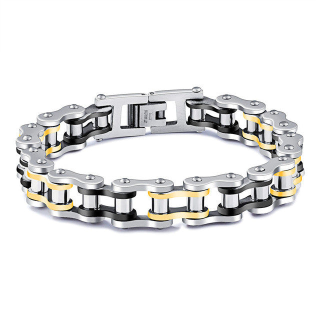 Bicycle Link Chain Bracelet  Men's  Black Gold Color  Stainless Steel Jewelry Cycling Bracelet  Creative Trendy  Men Decoration