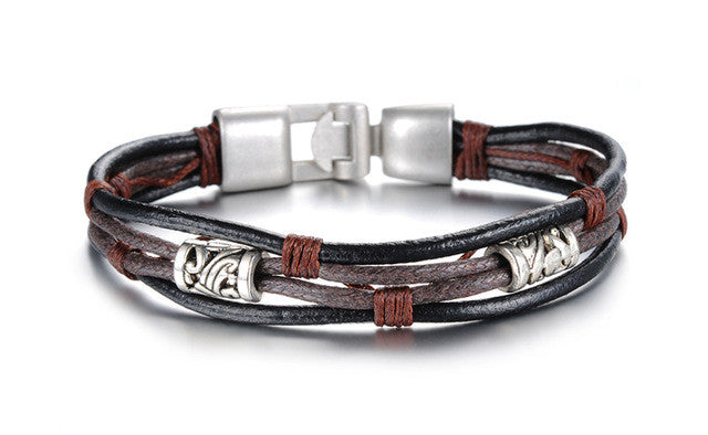GAGAFEEL Bracelet Genuine Leather Bracelets Men Male Punk Jewelry Rope Chain Charm Bangle Wholesale Gifts OB855