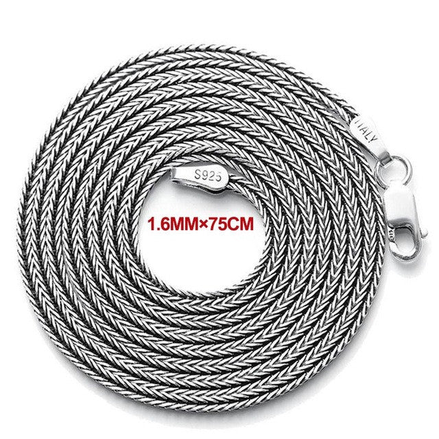 V.YA 925 Sterling Silver Chain Necklaces Men Retro Thai Silver Foxtail Shape Chains Men 925 Silver Chain 40-80CM Long Necklace