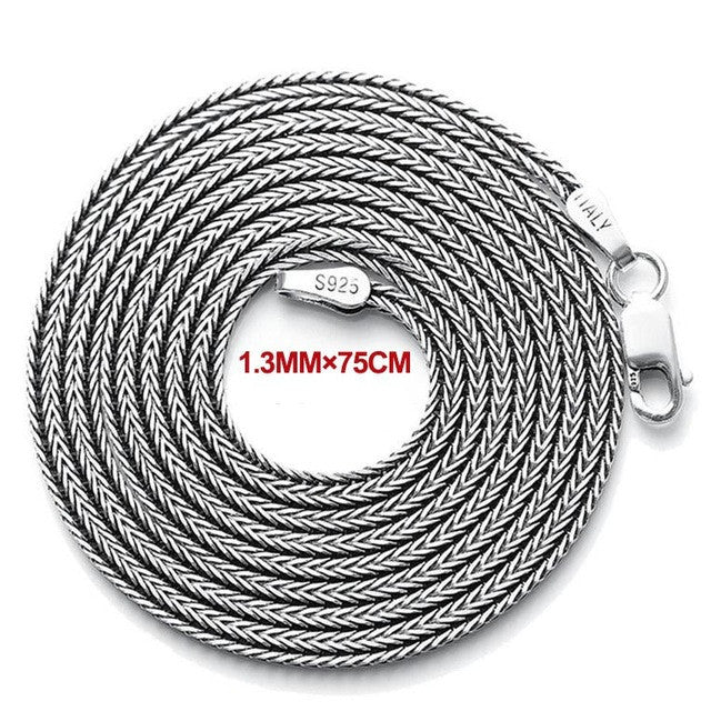 V.YA 925 Sterling Silver Chain Necklaces Men Retro Thai Silver Foxtail Shape Chains Men 925 Silver Chain 40-80CM Long Necklace