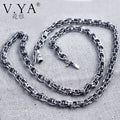V.YA Pure Handmade Thai SilverJewelry Retro 925 silver 80CM Long Chain Men 's Oval Loop Pendant Necklace Devanagari Necklace Men