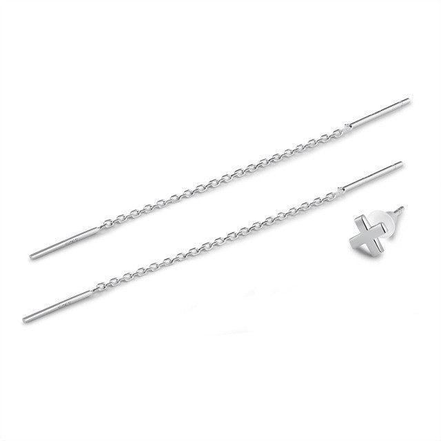 V.YA Slim Long Drop Earrings Rose Gold Color 8CM Ear Thread 925-Sterling-Silver Long Chain 925 Silver Party Earrings for Women