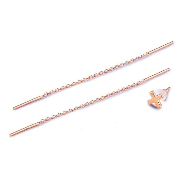 V.YA Slim Long Drop Earrings Rose Gold Color 8CM Ear Thread 925-Sterling-Silver Long Chain 925 Silver Party Earrings for Women