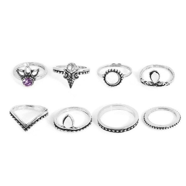 8Pcs/Set Bohemian Vintage Punk Rings Set Boho Stackable Midi Finger Crystal Rings Set for Women Party Knuckle Bijoux Jewelry #30