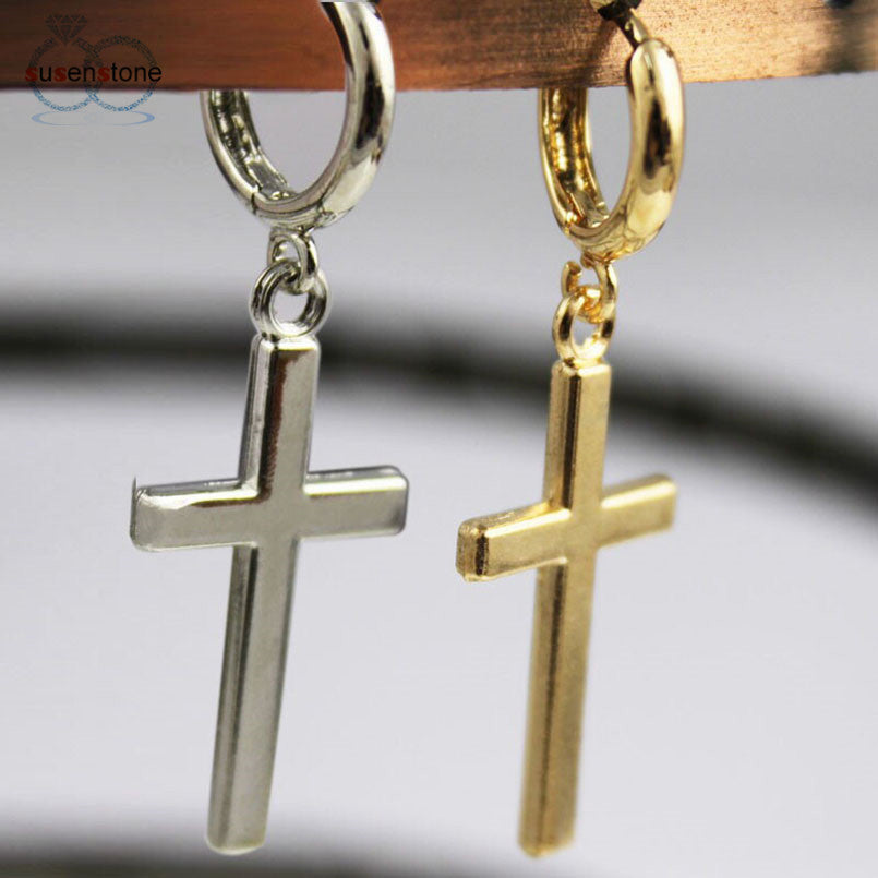SUSENSTONE 1 Pair Fashion Steel Cross Tragus Upper Ear Cartilage Earring Piercing