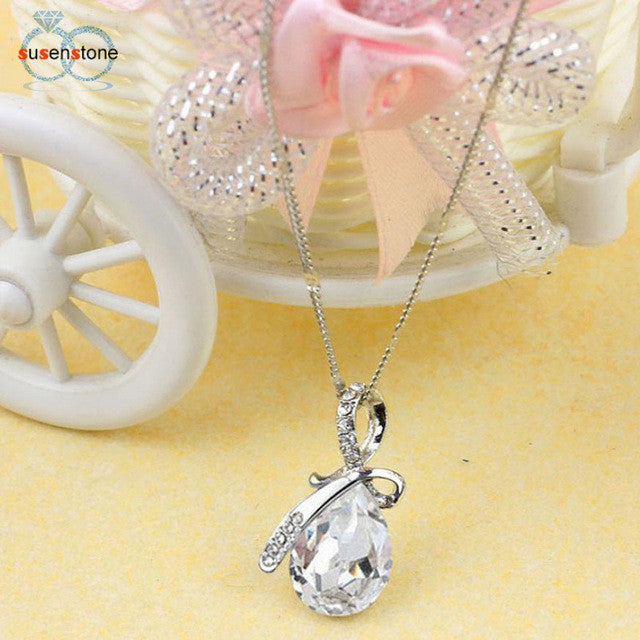 SUSENSTONE Women Lady Rhinestone Chain Crystal Necklace Pendant Jewerly Fashion