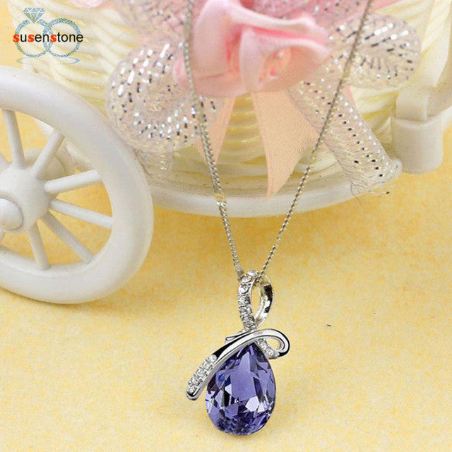 SUSENSTONE Women Lady Rhinestone Chain Crystal Necklace Pendant Jewerly Fashion