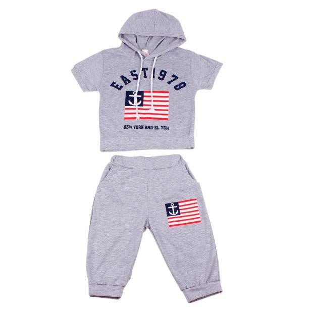 Hot New 2017 Summer Boys Flag Letter Print Children Clothing Set Baby Clothes Short-Sleeve T-shirt Hoodies Pants Kids Sport Suit