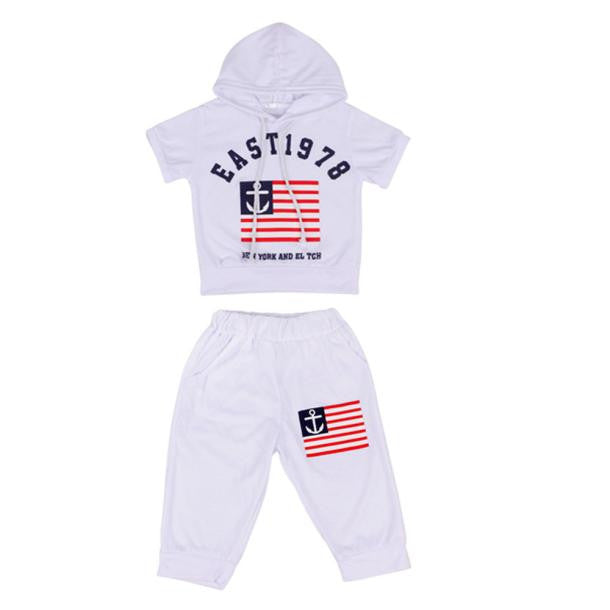 Hot New 2017 Summer Boys Flag Letter Print Children Clothing Set Baby Clothes Short-Sleeve T-shirt Hoodies Pants Kids Sport Suit