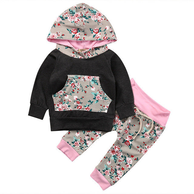 Autumn Newborn Baby Girl Boy Florals Tops Hoodies +Long Pants 2Pcs toddlers Outfits Children clothing Set Cotton Kids Clothes
