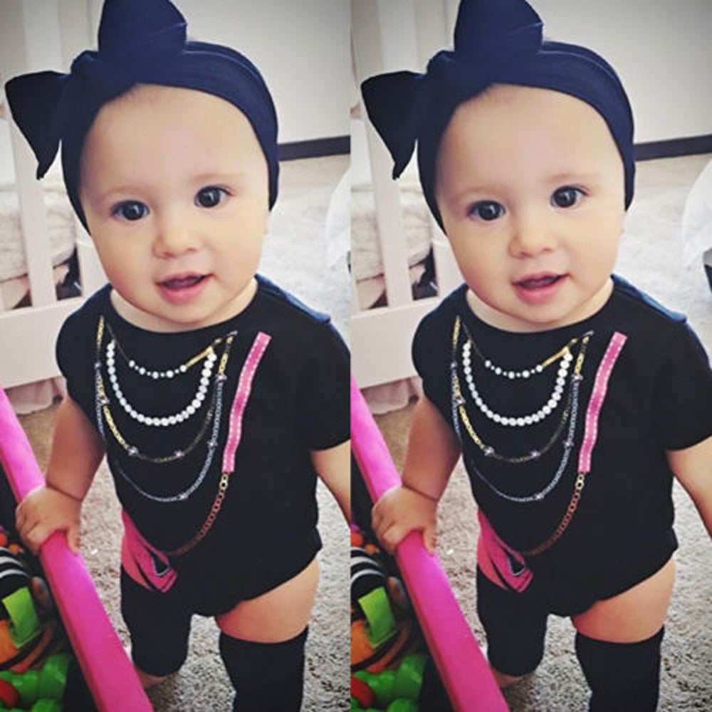 Newborn Toddler Infant Baby Boy Girl Romper Jumpsuit with Bag Necklace Print Costume Short Sleeve Clothes