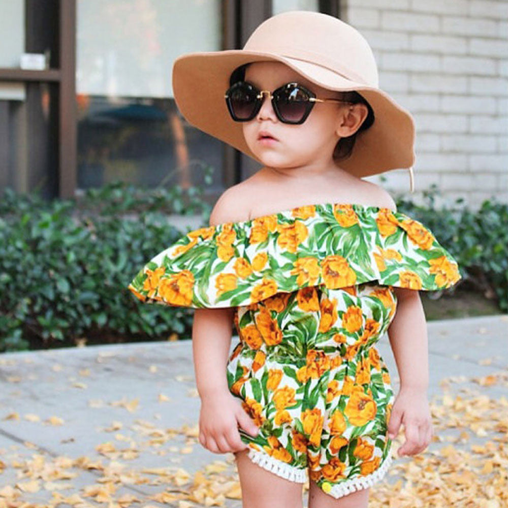 2017 kids clothes baby girls rompers tulip floral girl romper summer Children clothing Off Shoulder Toddler Baby Girl Jumpsuit