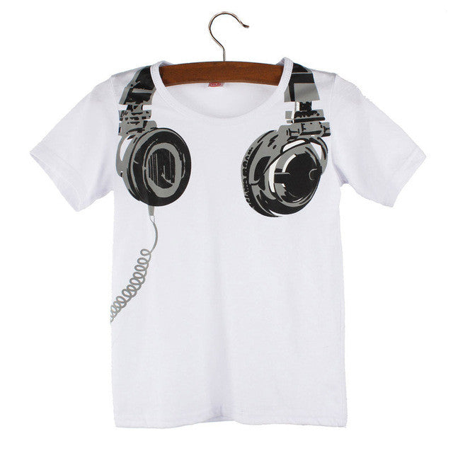 Summer Children's T-shirt for Boys Headphone Pattern Short Sleeve Children's T-shirts Cotton Tops Clothes Infantis