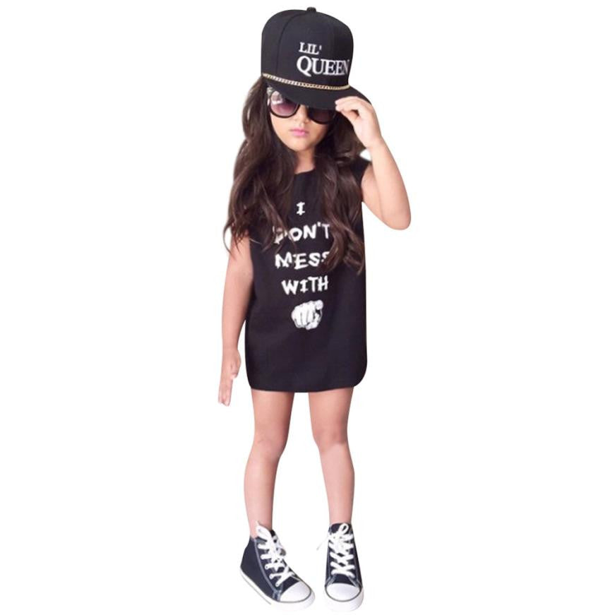 Summer Baby Girl dress Letter solid girl mini dress Cotton Blended O-Neck infant princess Sleeveless printing Vest clothing 2-6Y