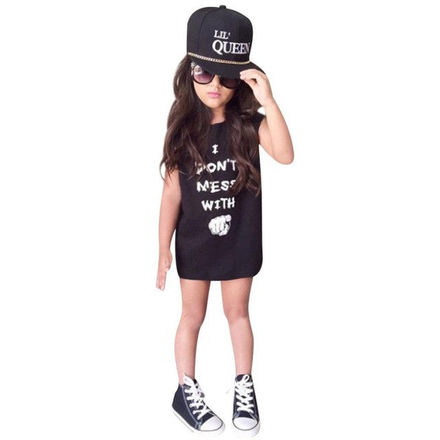 Summer Baby Girl dress Letter solid girl mini dress Cotton Blended O-Neck infant princess Sleeveless printing Vest clothing 2-6Y