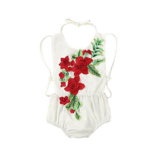 Summer 2017 Newborn Infant Baby Girls 3D Rose Flower Clothes Newborn Backless Romper Halter Jumpsuit Sunsuit Outfits