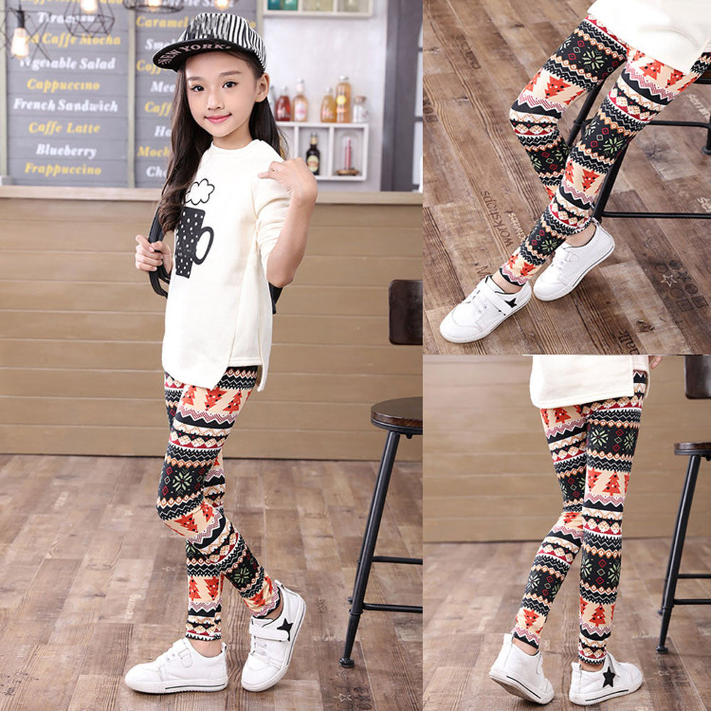 Girls Leggings 2017 Hot Children Leggings Christmas Children Trousers Printing Leggings Flower Baby Kids Girls Pencil Pants