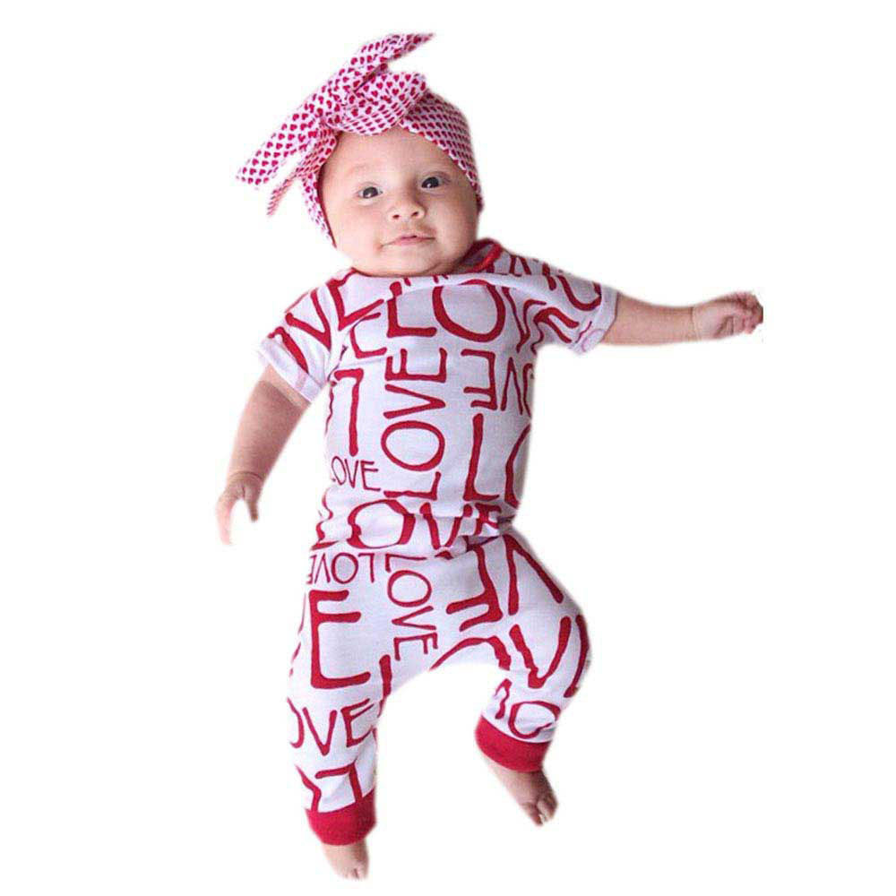 Cute Baby Boys Girls Clothes Newborn Infant Toddler Kids Bodysuit Short Sleeve Cotton Love Print Bodysuits Playsuit One Pieces