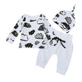 Fashion Toddler Tops Baby Boy Clouds Print Long Pants Baby Girl Hat Clothes Kids Autumn Outfits Cute Infant 3pcs Pajamas Set
